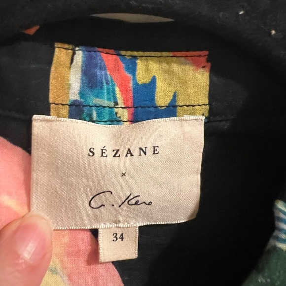 SEZANE x G. Kero Black Tropical Button Down Pierro Shirt Sz 34/XS/ US 2 - Picture 5 of 11